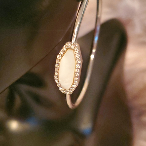 Lia Sophia Hoop Earrings with Pearlescent middle surrounded with Rhinestones. - Picture 5 of 5